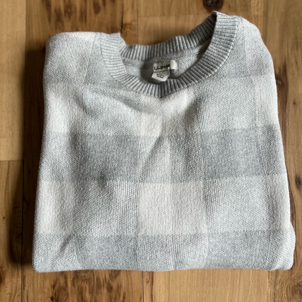 L.L. Bean Light Gray Plaid Women's Sweater